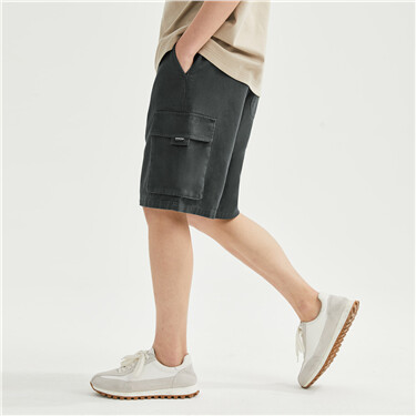 Elastic waist cotton cargo shorts