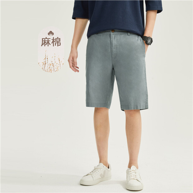 Linen cotton half elastic waist shorts