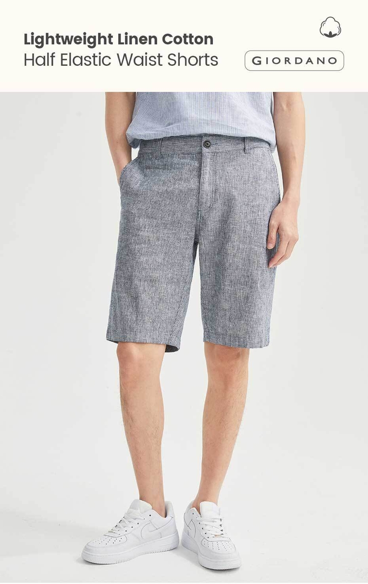 Linen cotton half elastic waist shorts | GIORDANO Online Store