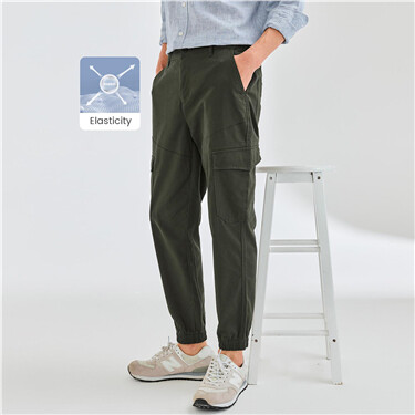 Stretchy multi-pocket elastic waistband pants