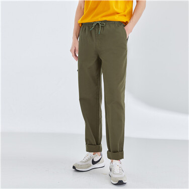 Solid color elastic waist pants