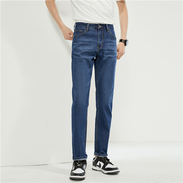 Moustache effect five-pocket mid rise denim jeans | GIORDANO