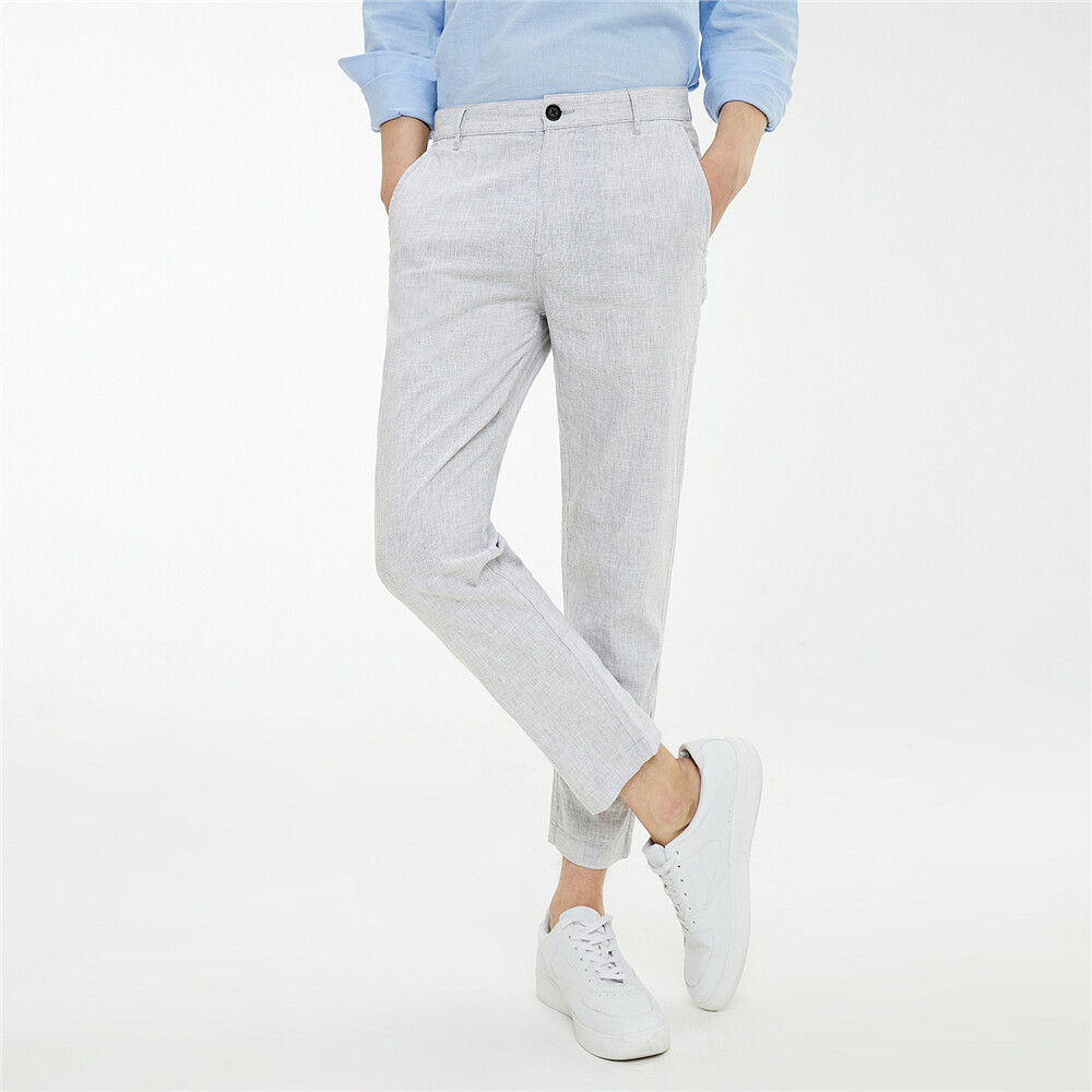 Linen cotton half elastic waist shorts
