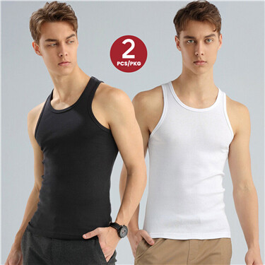 Solid U-neck basic slim vests (2-packs)