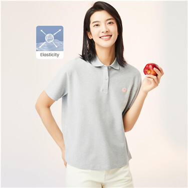 【Online Exclusive】Embroidery loose stretchy polo shirt