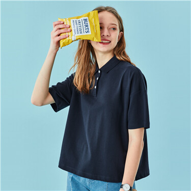 Plain loose stretchy pique polo shirt