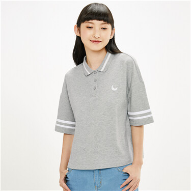 Embroidered loose fit polo shirt