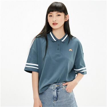 Embroidered loose fit polo shirt