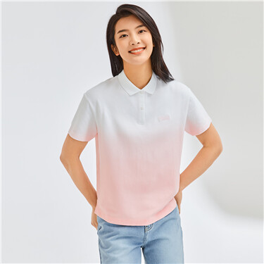 Gradient embroidery stretchy polo shirt
