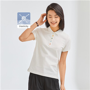 Rainbow button slim short-sleeve polo shirt
