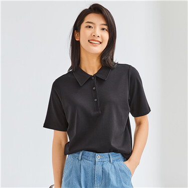 Interlock solid color short-sleeve polo shirt