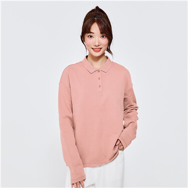 Solid color long sleeve oversize polo shirt