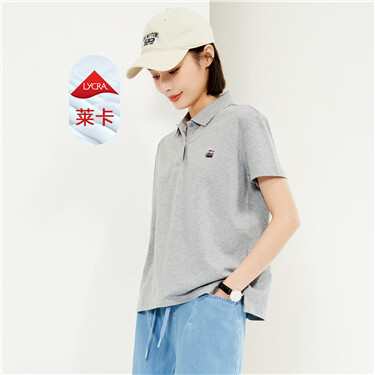 Loose-fit stretch-piqué short-sleeved POLO with small embroidery
