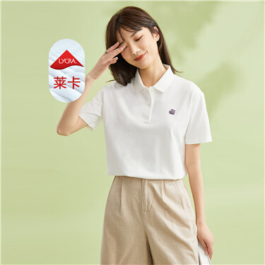 小刺绣针织弹力珠地布短袖POLO
