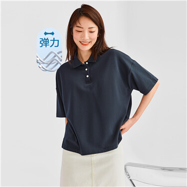 纯色宽松针织弹力珠地布短袖POLO