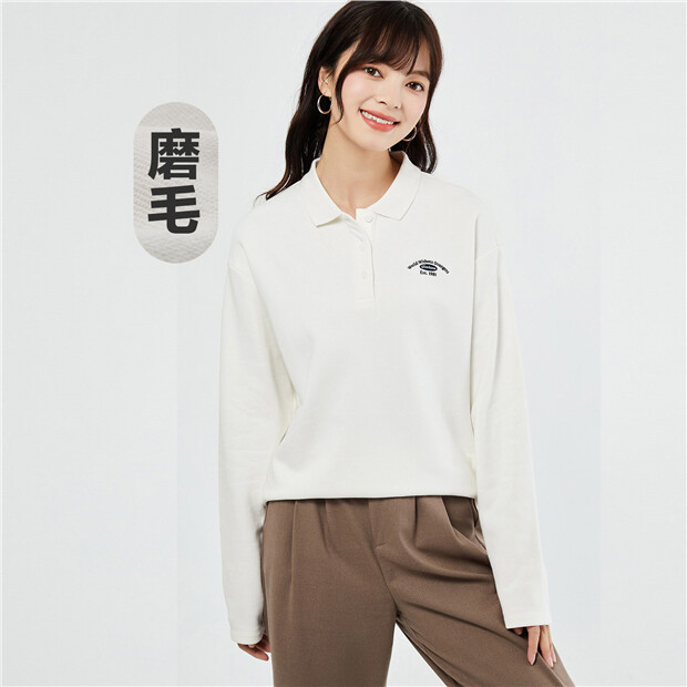 Embroidery long sleeve loose polo shirt GIORDANO Online Store