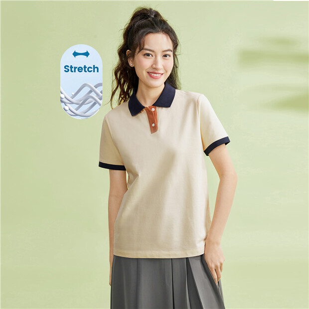 Contrasting short sleeve stretchy polo shirt GIORDANO Online Store