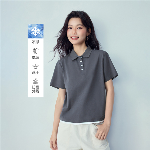 Cooling fake two-piece short sleeve polo shirt | GIORDANO Online Store