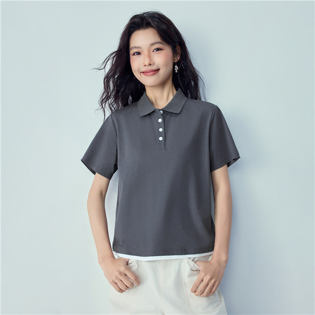 Online Exclusive] Women's Cooling fake two-piece short sleeve polo