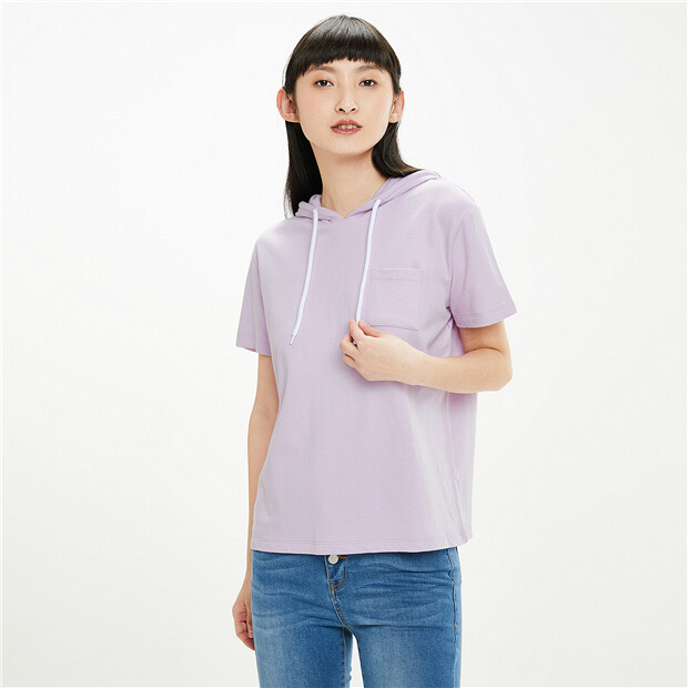 women's short sleeve hooded t shirt