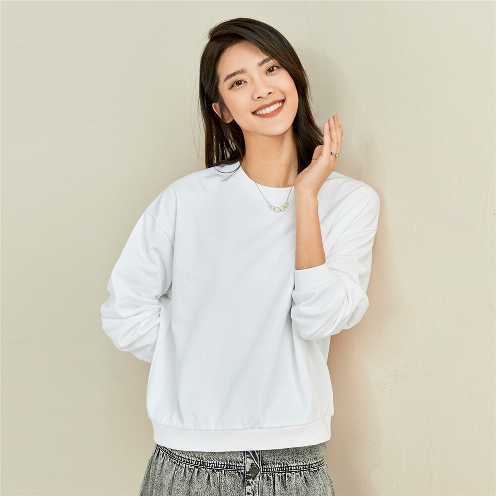 Loose solid color crewneck sweatshirt 