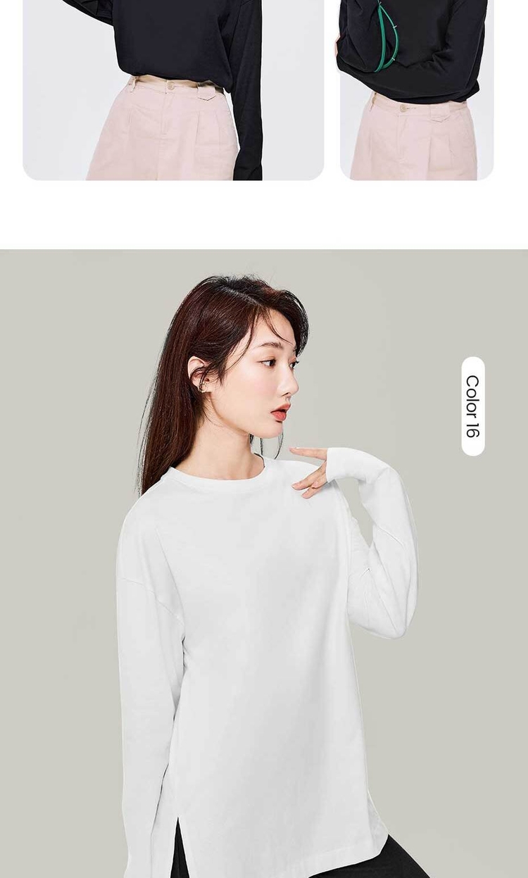 100% Cotton crewneck long sleeve loose tee | GIORDANO Online