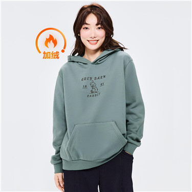 Fleece-lined rabbit farm print hoodie