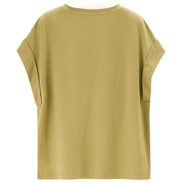 Online Exclusive】Mercerized Cotton Knit Cuffed Sleeves Round Neck