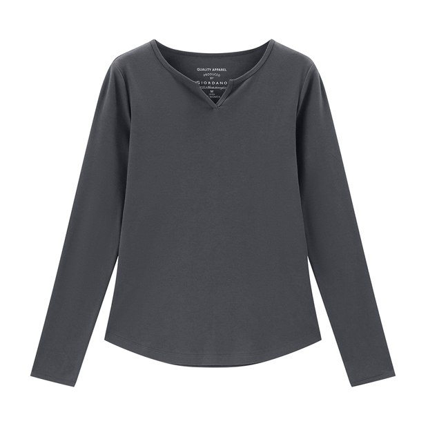 100% Cotton v-neck long sleeve tee | GIORDANO Online Store