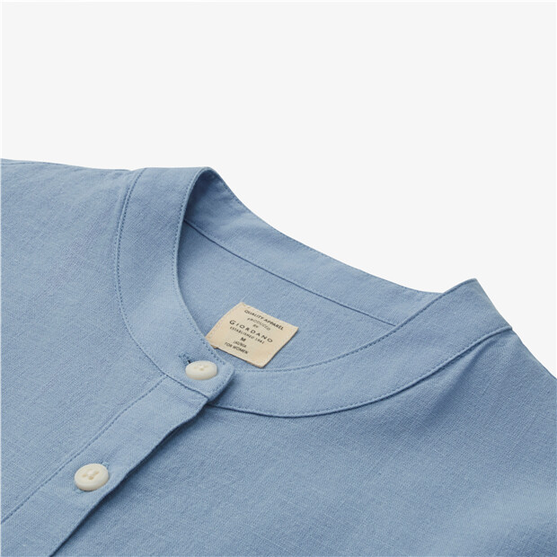 Linen cotton stand collar long sleeve shirt