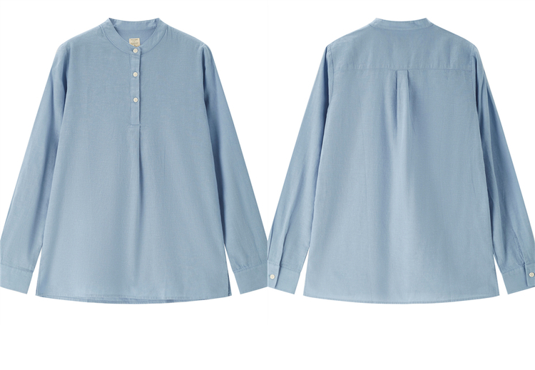 Linen cotton stand collar long sleeve shirt | GIORDANO Online Store