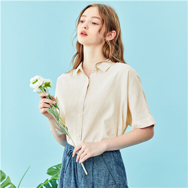 Linen-cotton loose raglan sleeves shirt