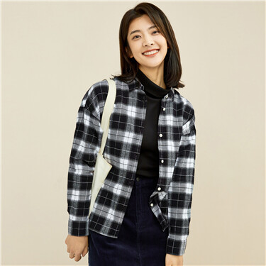 Thick flannel loose plaid shirt