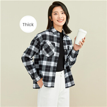 Thick flannel plaid loose long-sleeve shirt