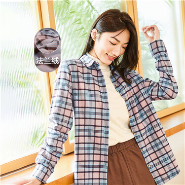 Flannel plaid long sleeve cotton shirt