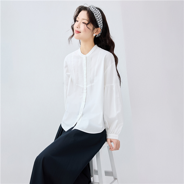 100% Cotton stand collar long sleeve shirt | GIORDANO Online Store