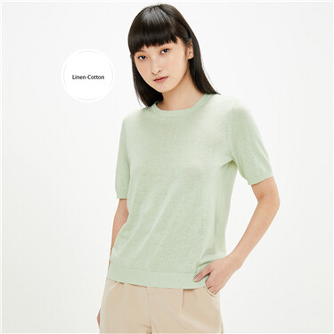 Linen-cotton plain knitted polo shirt