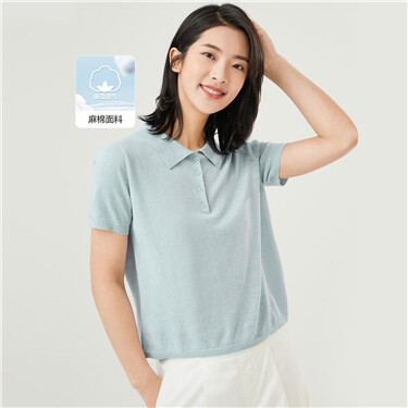 Linen-cotton solid color short-sleeve polo shirt