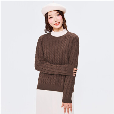 Thick cable-knit drop shoulder loose sweater