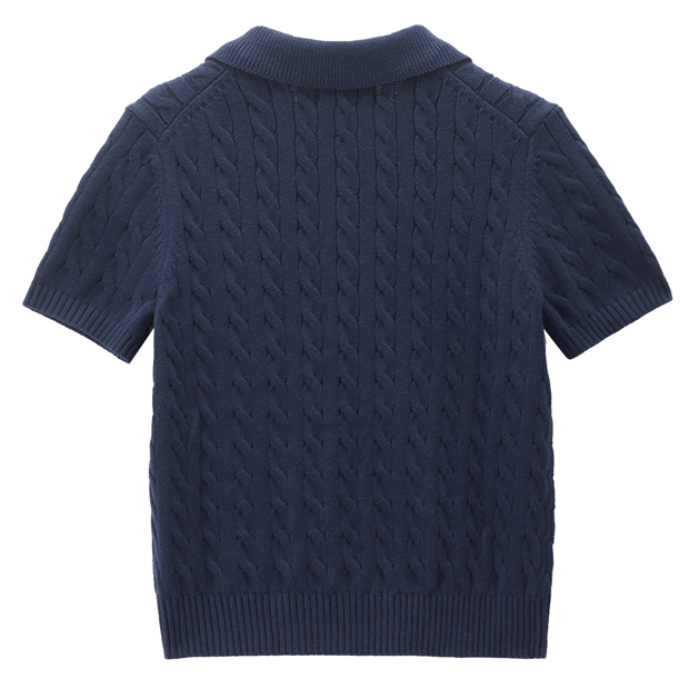 Korean Collection] Pure Cotton Cable Knit Polo Collar Short Sleeve