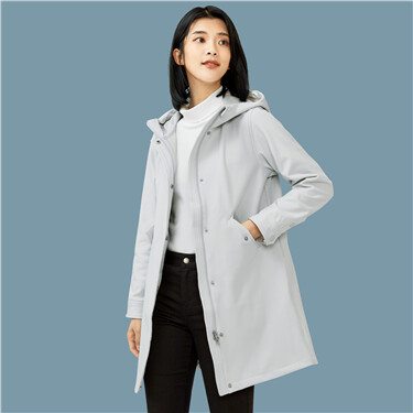 Polar fleece mid-long hooded jacket