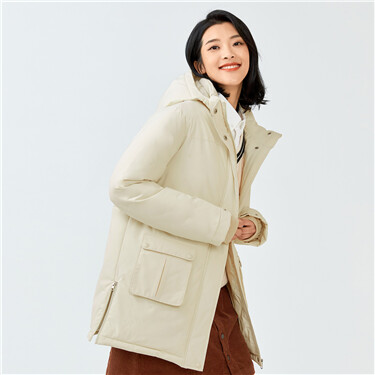 Mid-long detachable hood padded coat