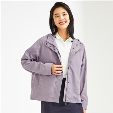Loose raglan sleeve hooded windbreanker jacket