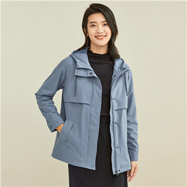 Solid color raglan sleeve hooded jacket