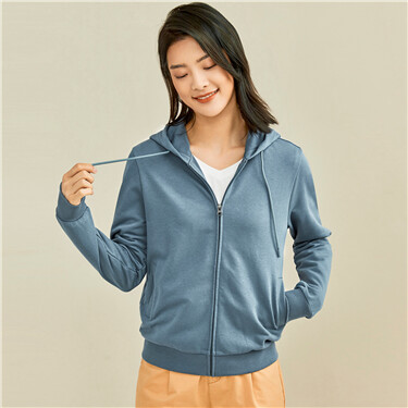 Solid color open placket hoodie