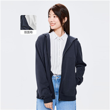 Interlock cotton oversize open placket hoodie