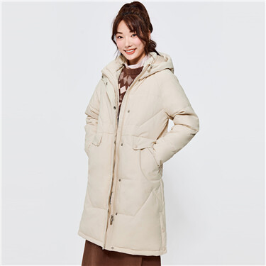 Raglan sleeve hooded long padded jacket
