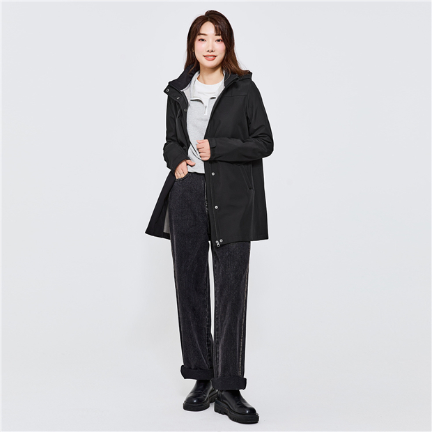 Polar fleece detachable hood mid long jacket | GIORDANO