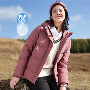 Solid color hooded duck down jacket