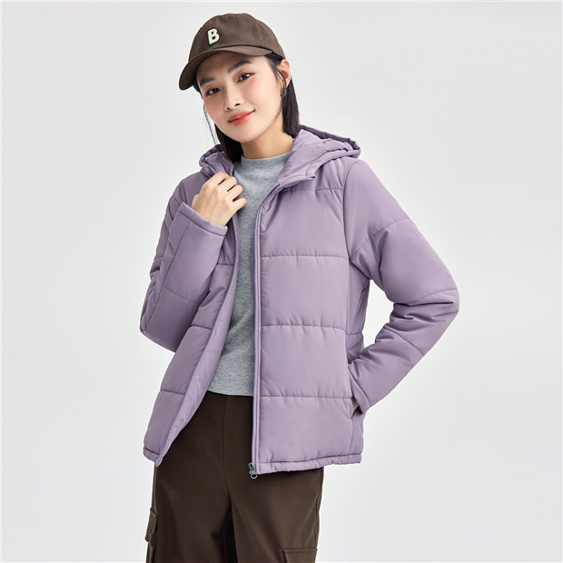 Solid color zip front padded hooded jacket | GIORDANO Online